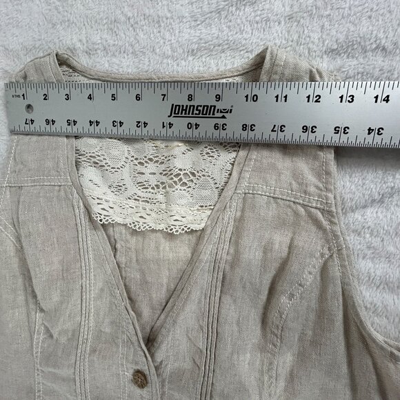 Coldwater Creek Womens Linen Button Front Vest Gray Lace Trim Sleeveless Casual - Picture 7 of 9